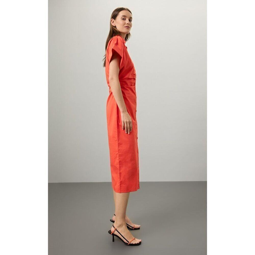 Saunders x RTR Red Ruched Shirt Dress - Picture 3 of 10